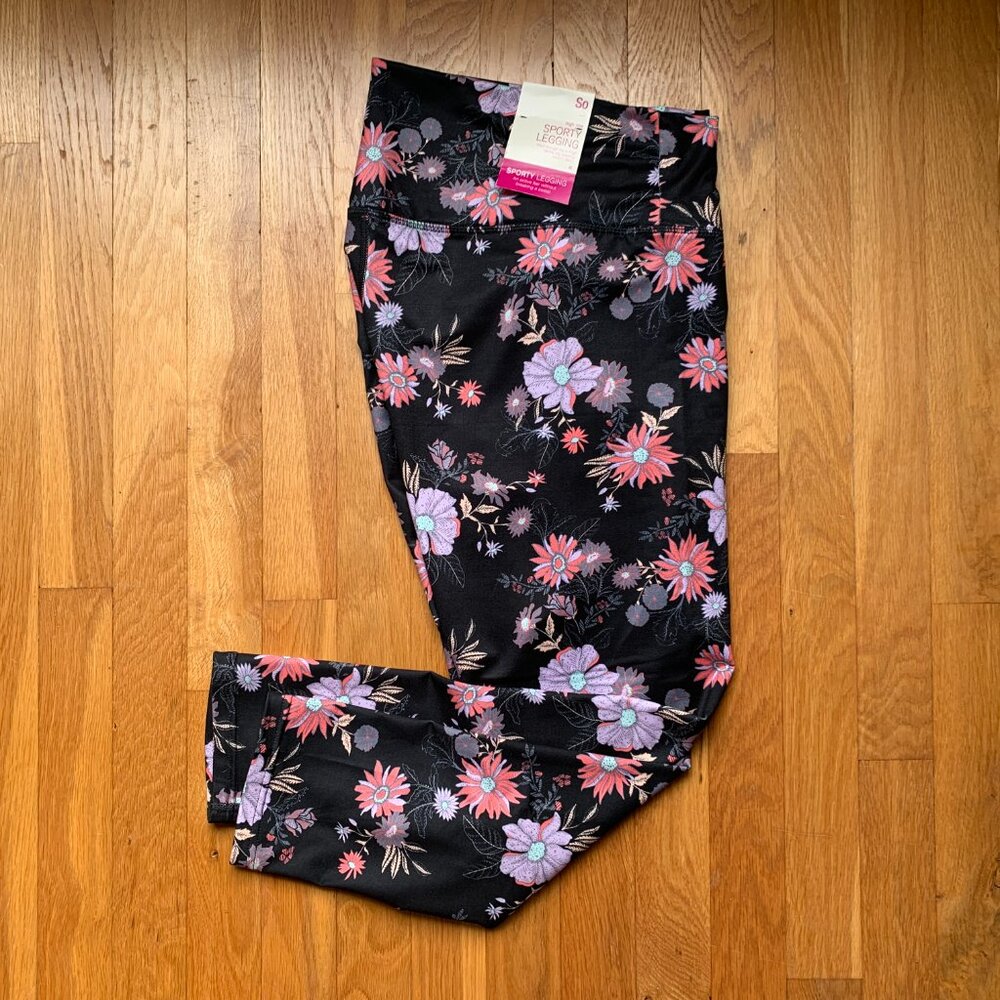 NWT Flower Leggings Black Melon Purple Womens XL - Picture 12 of 12
